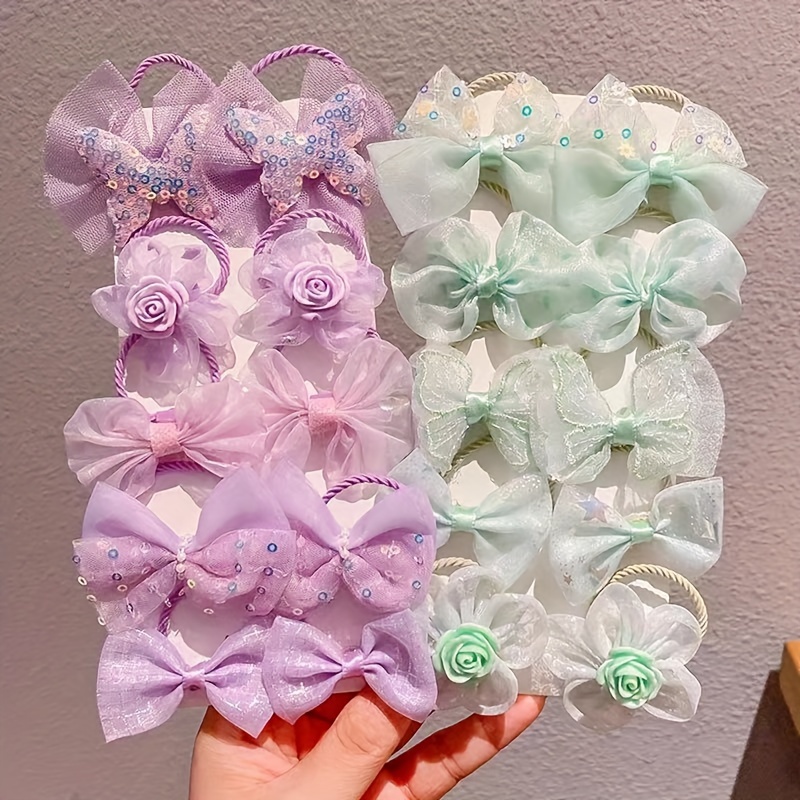 

10-piece Set Mesh Hair Ties For Girls - Cute Elastic Hair Bands With Bows, Flowers & Butterflies, Stretchy Hair Ropes For Women 14+ - Assorted Colors