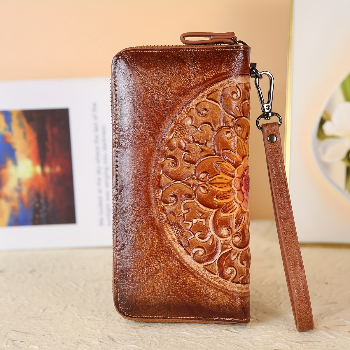 womens vintage embossed multi card holder long wallet zipper