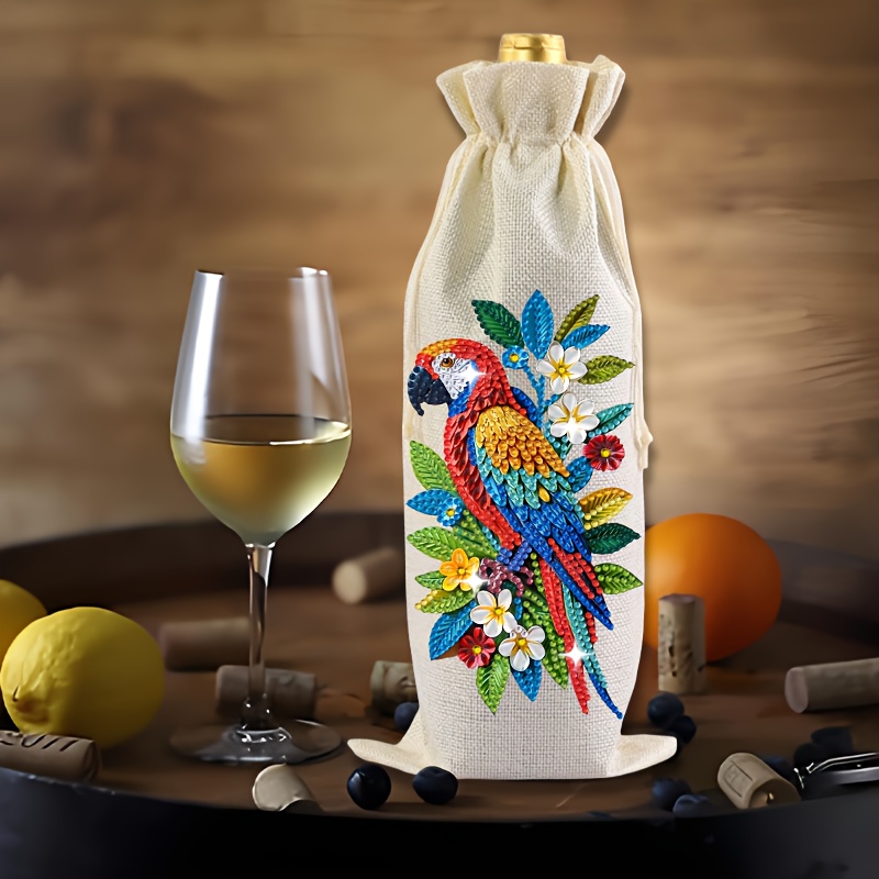TEMU A 5d Diamond Painting Wine Bag Set, Featuring A Parrot Decorative Bag, Is An Adult Diamond Painting Kit - A High-end Style Gift For