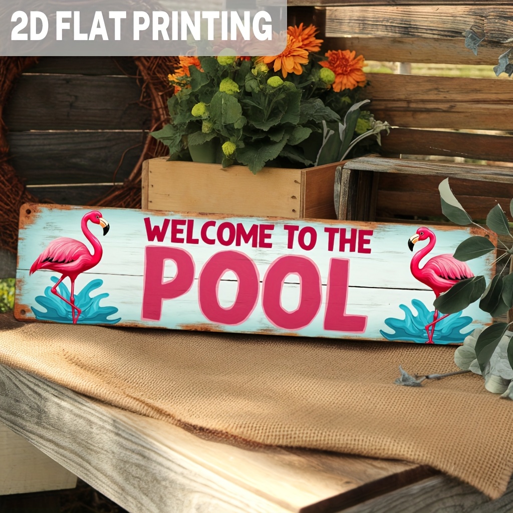 TEMU 2d Flat, 2d Flat - Single-sided 2d Flataluminum Sign, Flamingo Theme | Vintage , Suitable For Poolside, Bathroom, Patio - 3.93x15.74 Inches,