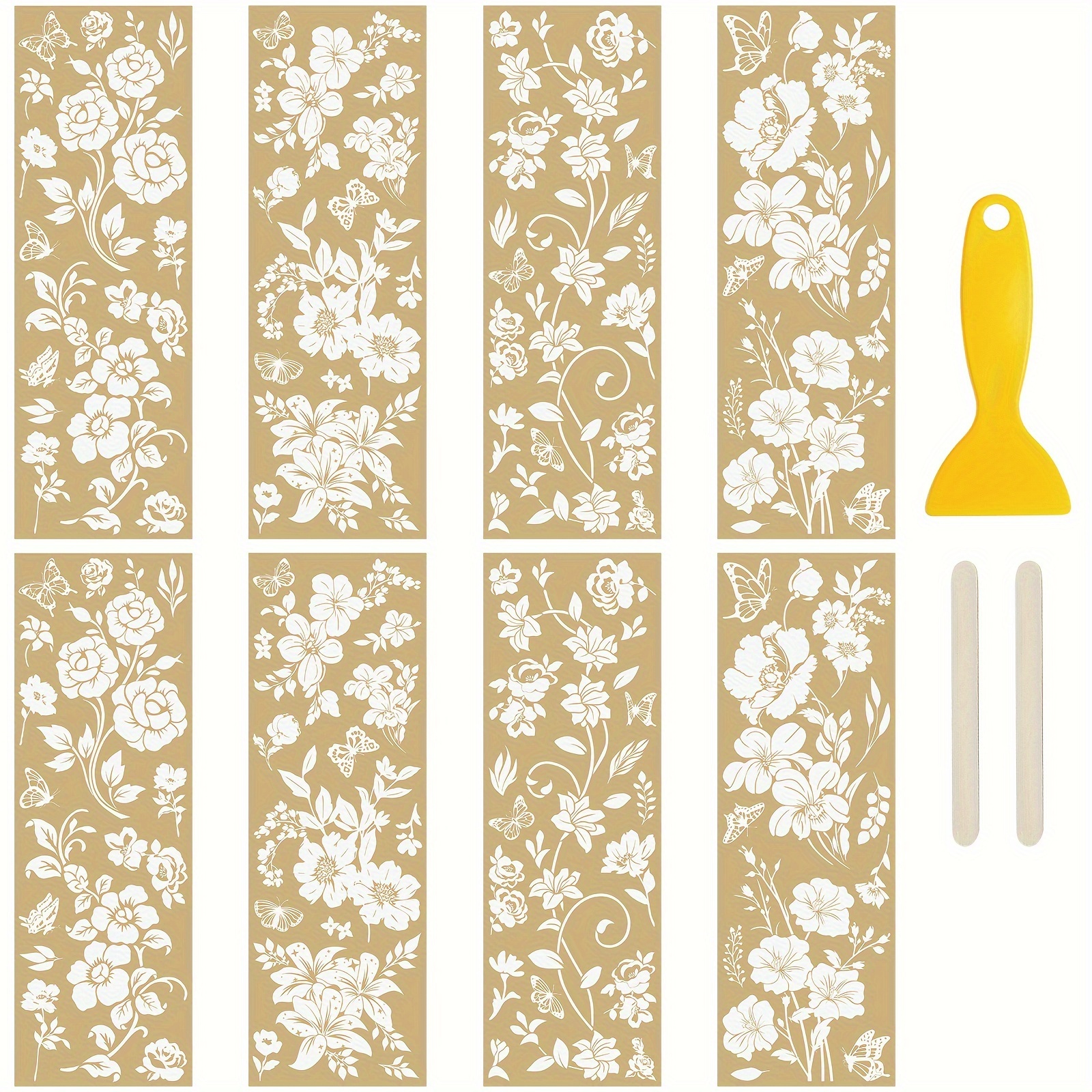 

Golden Floral Rub-on Transfer Stickers - 8 Sheets, Paper Material, Single Use, Decorative Gilding Decals For Diy Scrapbooking, Albums, Furniture, Craft Projects - Suitable For 14+