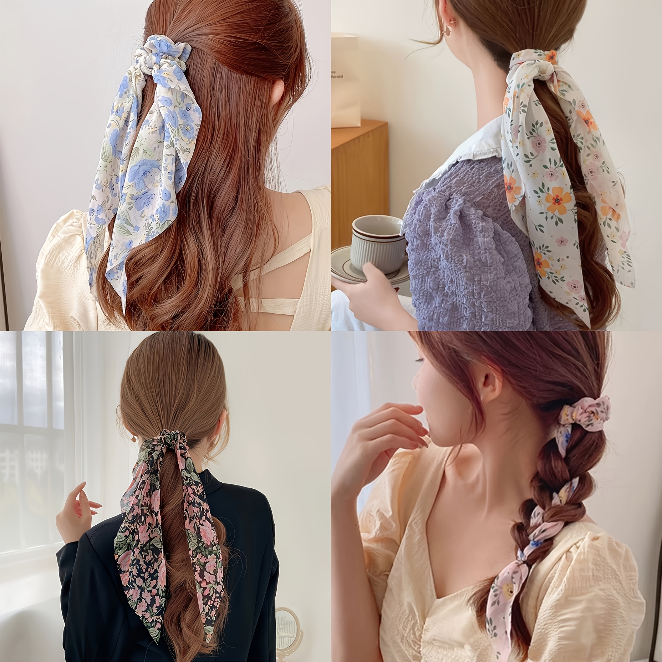 3 4 5pcs floral hair scrunchies elegant bow tassel   fabric hair ties for women stylish hair accessories for everyday special occasions cute hair accessories occasion hair ties decorative hair ties durable hair ties details 4