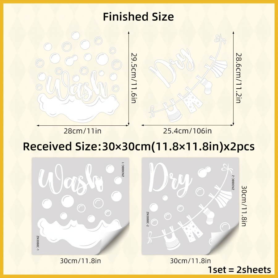2pcs Pack Removable Laundry Drying Rack Wall Decal - Contemporary Pvc Flower & Clotheswasher Pattern Sticker Suitable For Plastic Surfaces, Walls, Doors - Decorative & Functional For Small Spaces