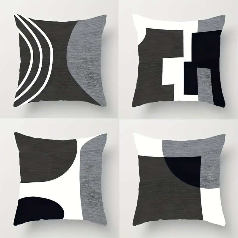 

4-piece Set Modern Black & White Geometric Throw Pillow Covers - Boho Gray, Zip Closure, Machine Washable For Couch And Bedroom Decor (no Insert) Pillows For Couch Couch Pillows