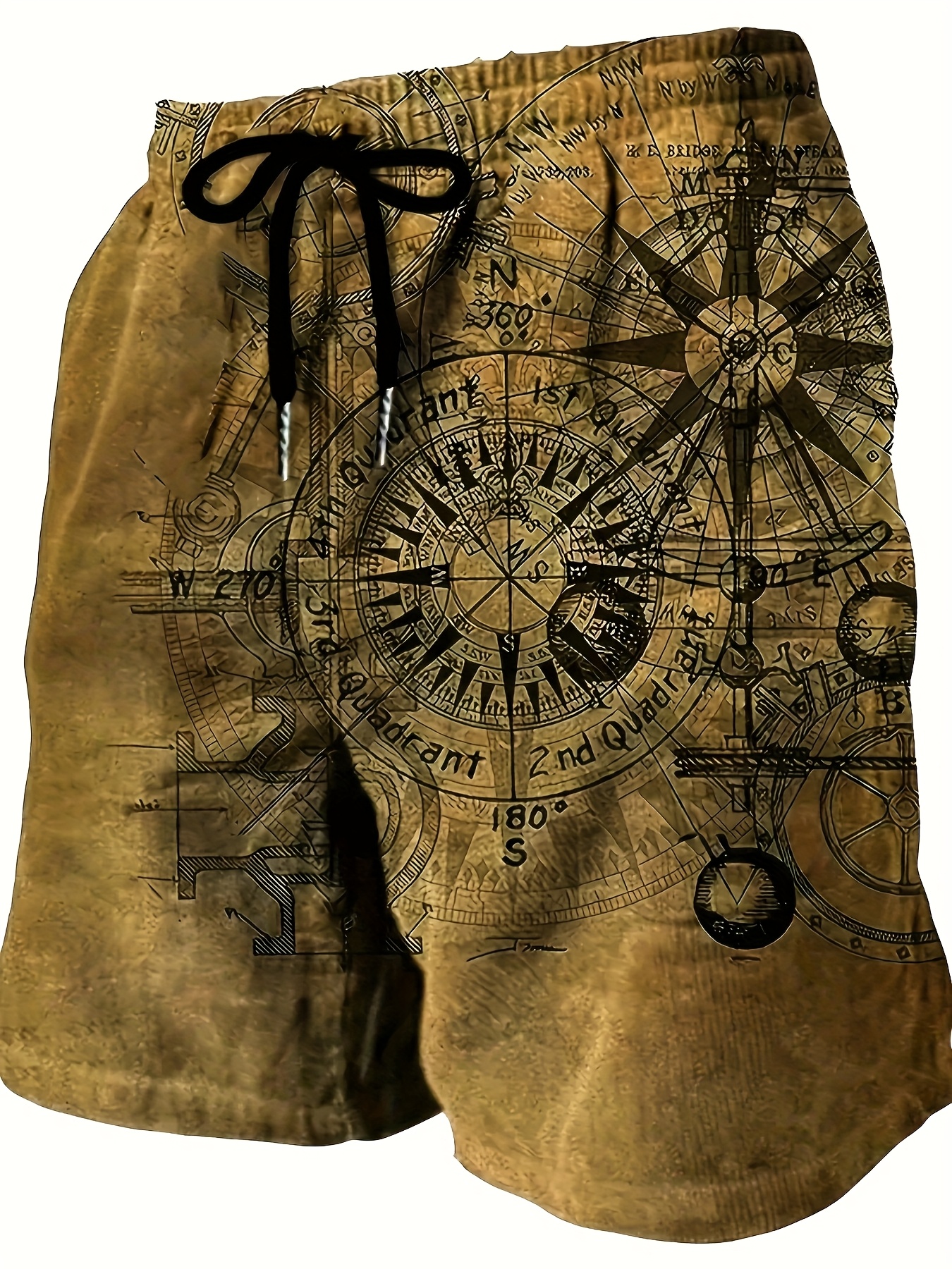 Men'S Plus Size Casual Fashion Novelty Blue Compass Pattern Digital Print Shorts, Non-Stretch Fabric, Regular Fit, Geometric Design, Woven Polyester, Casual Summer Wear, PLUS SIZ