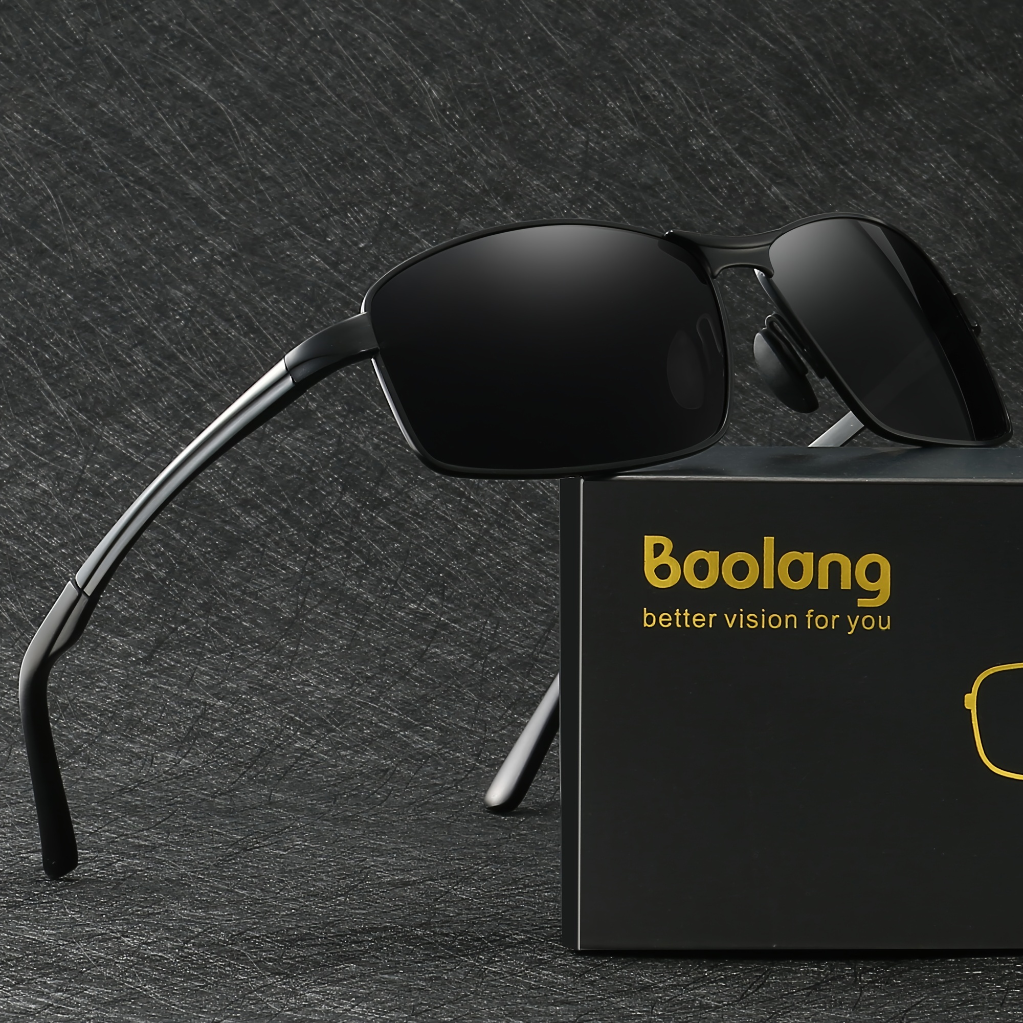 Image of [business Chic] Baolang Men's Polarized Fashion Sunglasses With Stainless - Tac Lens For , Ideal For Driving, Fishing, Hiking & Business Parties - Stylish Rectangular Design With Sunglasses Case
