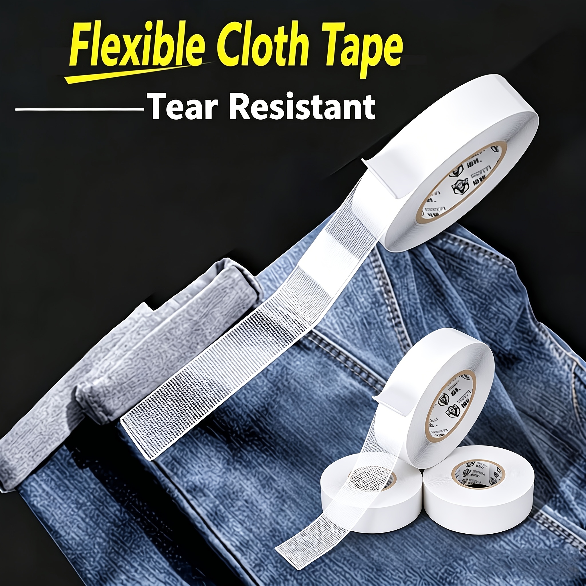 TEMU 2 Rolls No-punch No-sew Hem Shortening Tape, High- Durable Mesh Fabric Base Double-sided Tape, Jeans Trousers Skirt Seamless Hemming Cloth Craft