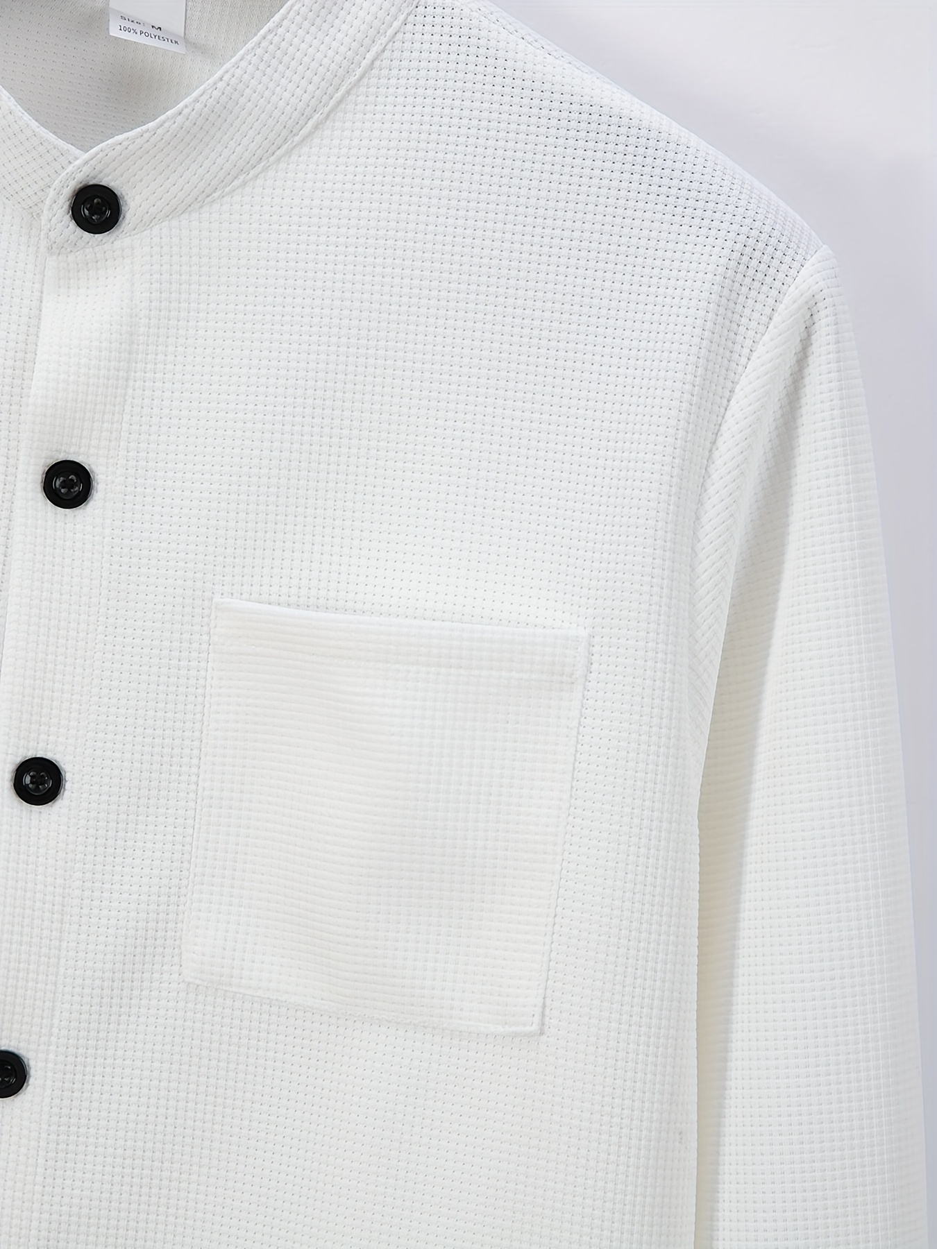 قميص رجالي عملي بتصميم وافل وياقة مستقيمة للعمل