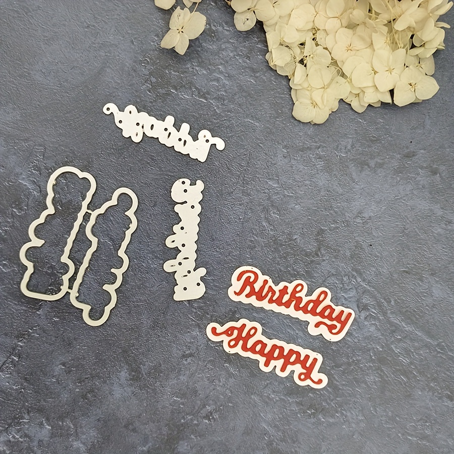 

Happy Birthday Phrase Metal Die-cuts For Scrapbooking, Card Making, Photo Album - Silver Grey Birthday Theme Letter Background Stencil Cutter Set