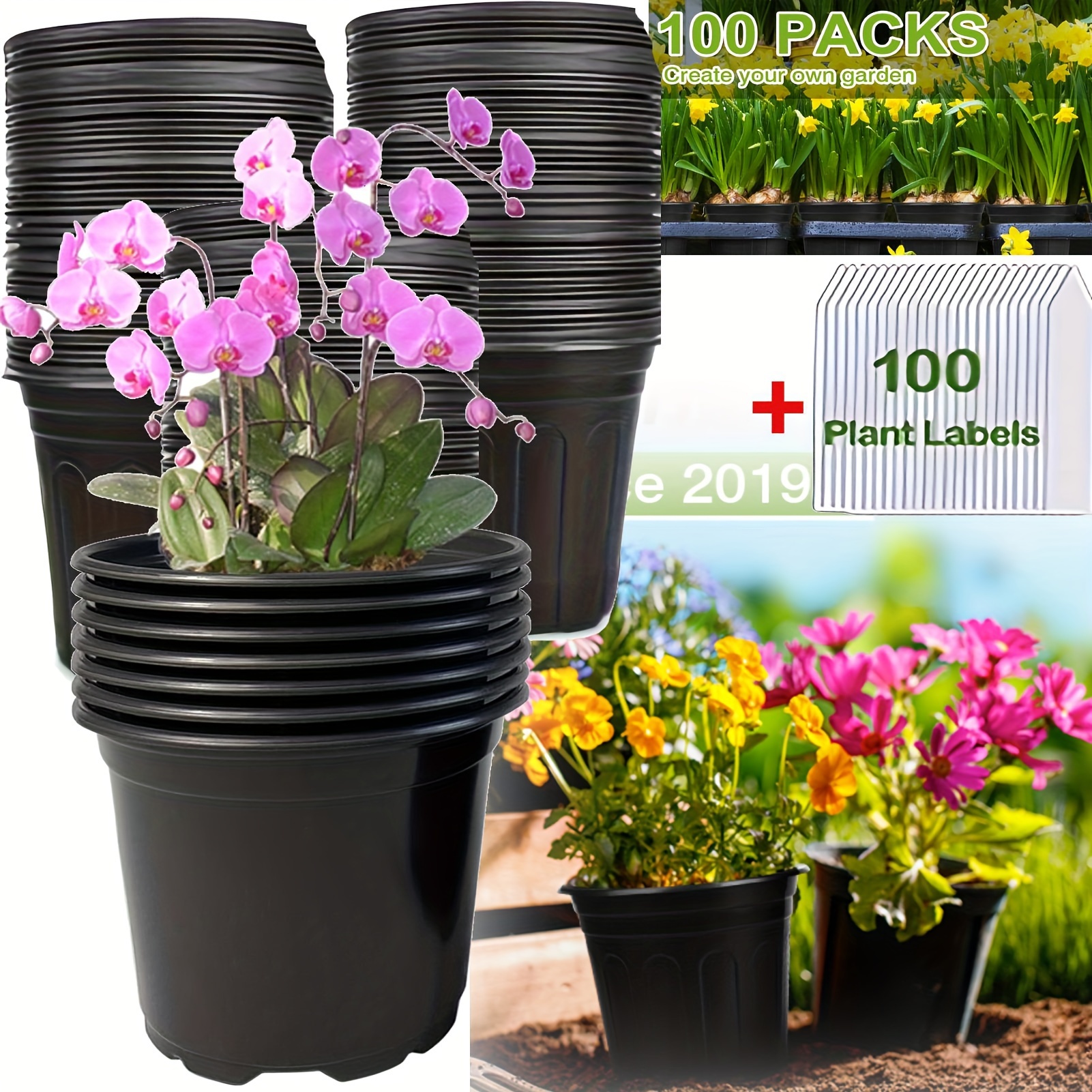 

Keenso 100pcs Self-watering Flower Pots, 7" Plastic Nursery Pots With Drainage Holes & Plant Labels - Seedlings, Succulents, & Indoor/outdoor Gardening