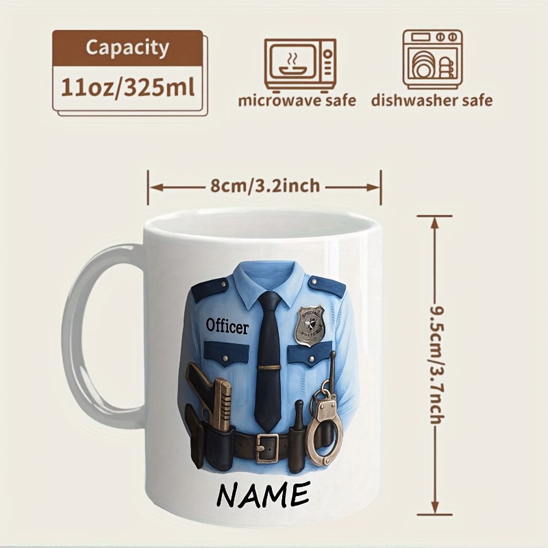 1pc personalized police officer mug with name badge number custom law   gift non slip ceramic coffee cup for   graduation for desk use hand wash   hot cold beverages for coffee tea for   2