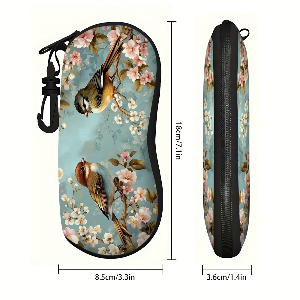 TEMU 1pc Bloemen Vogels Lente Zingen Schilderij Brilcase met Sleutelhanger, Ultra-Licht Draagbaar Ontwerp, Ideaal voor Leesbrillen & Reizen, Moderne