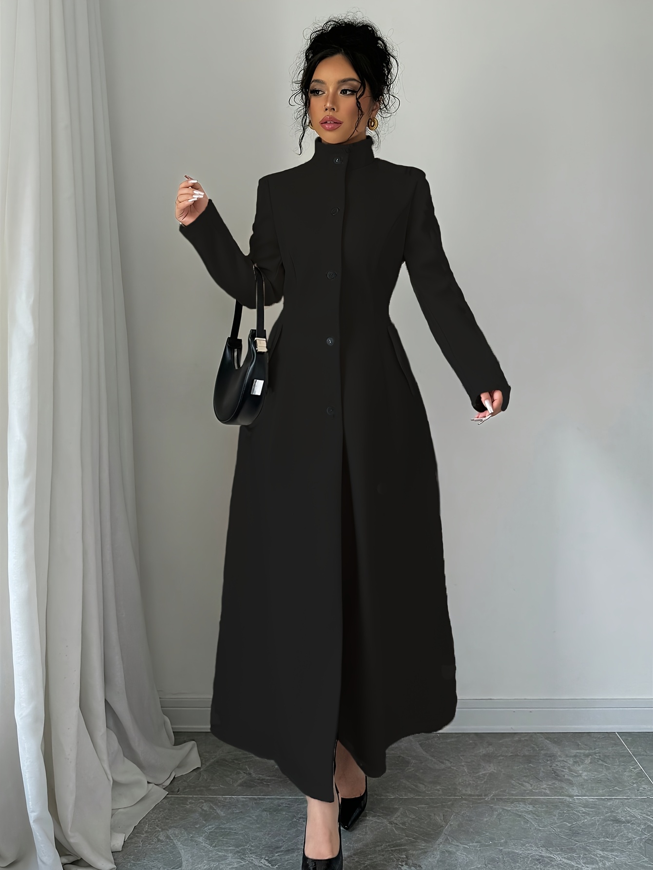 Wintermantel Wollmantel Schwarz Stehkragen Herren Wendbarer