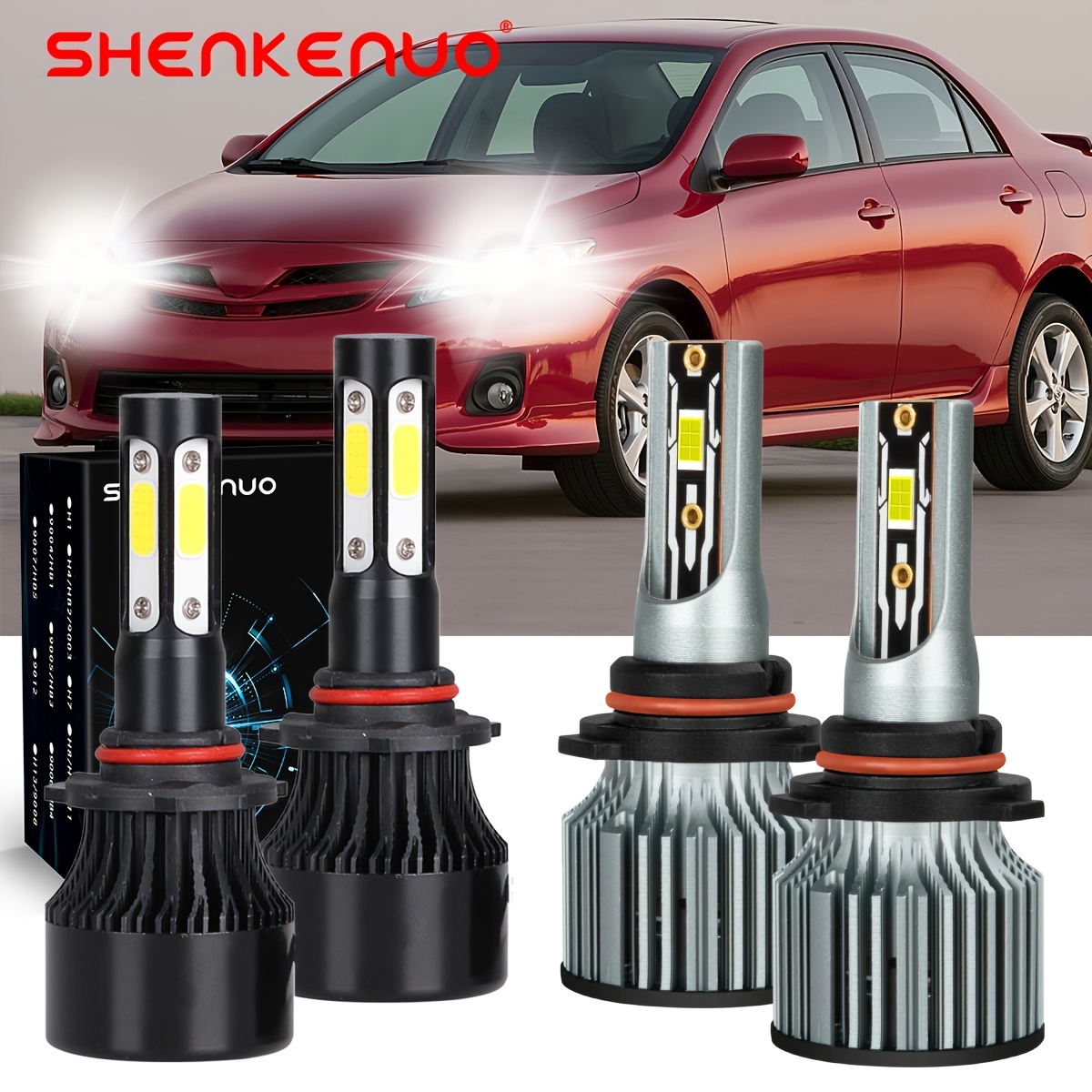 TEMU For Corolla 2003-2013 4pcs Brand New Led Headlight Bulbs 9005 High Beam Bulbs 9006 Low Beam Bulbs Combo White Plug And Play, Without Battery