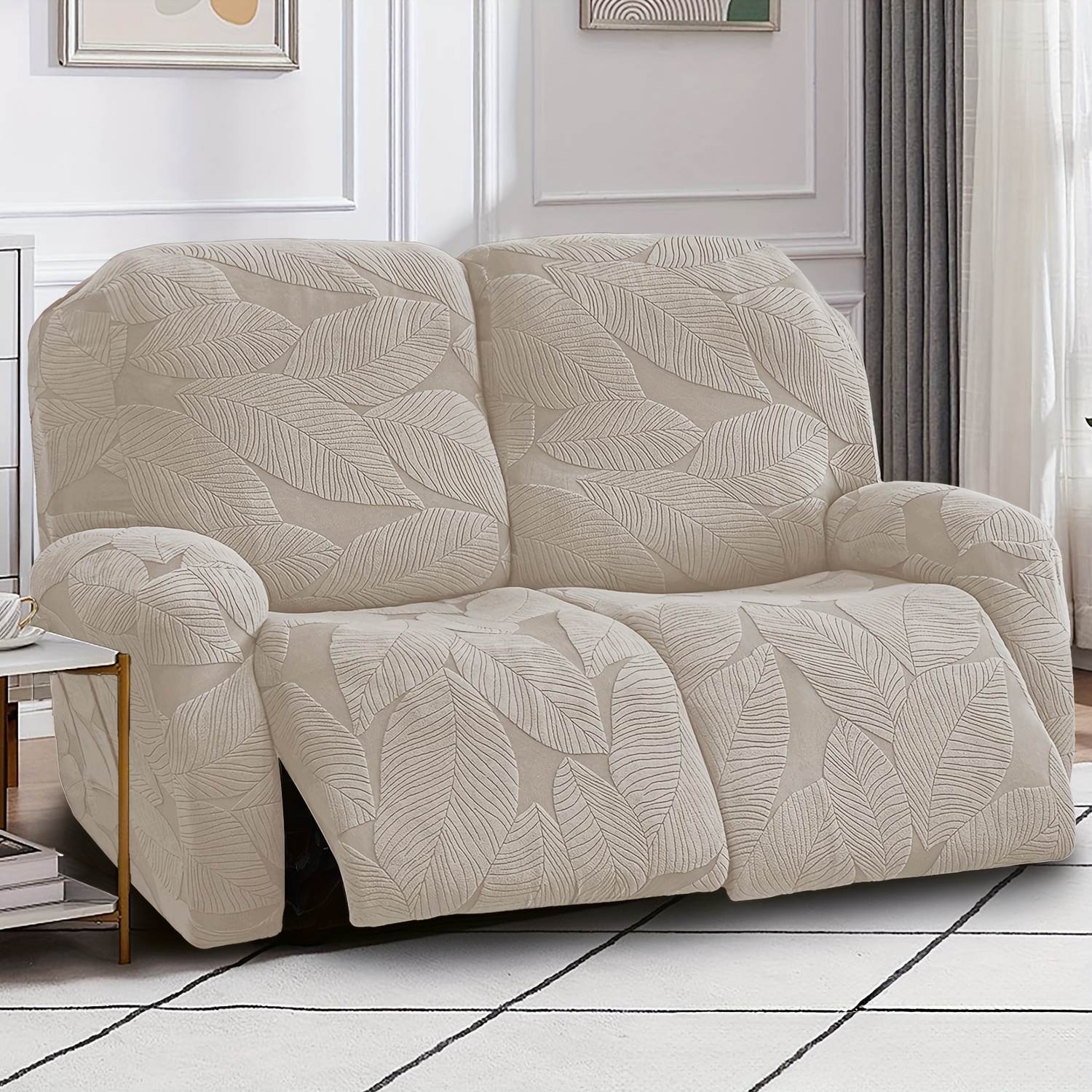 item picture 4 6 8pcs leaf pattern lounge chair sofa cover washable non slip sofa protector pet friendly with elastic band fits single double and three seater sofas