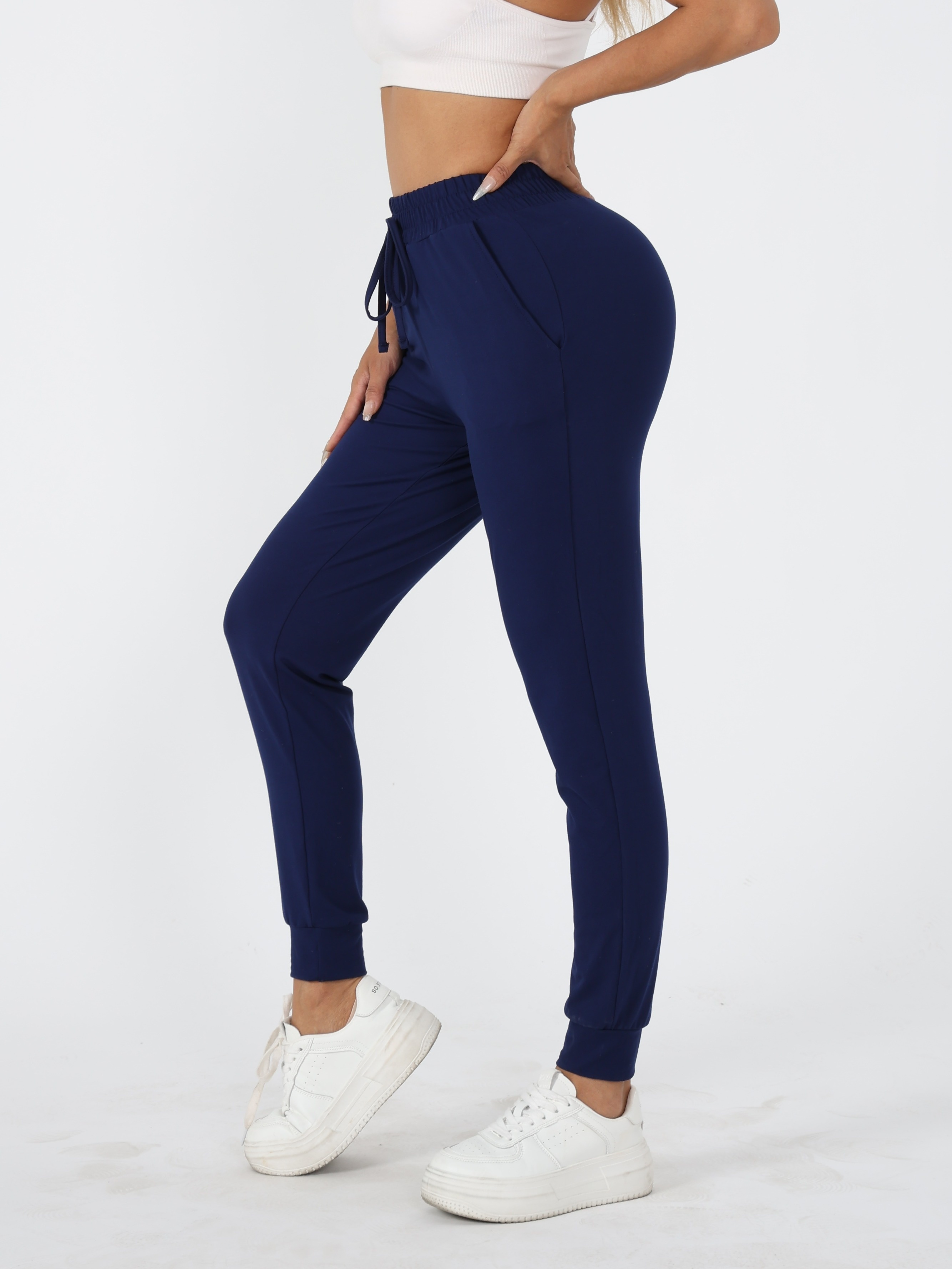 Jogger Pants High Waisted Slim Joggers Women's High-Waist Navy
