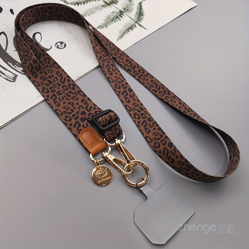Fashionable Leopard Print Painted Phone Lanyard Crossbody Strap For Women, Outdoor Phone Strap With Wide Adjustable Fabric Band