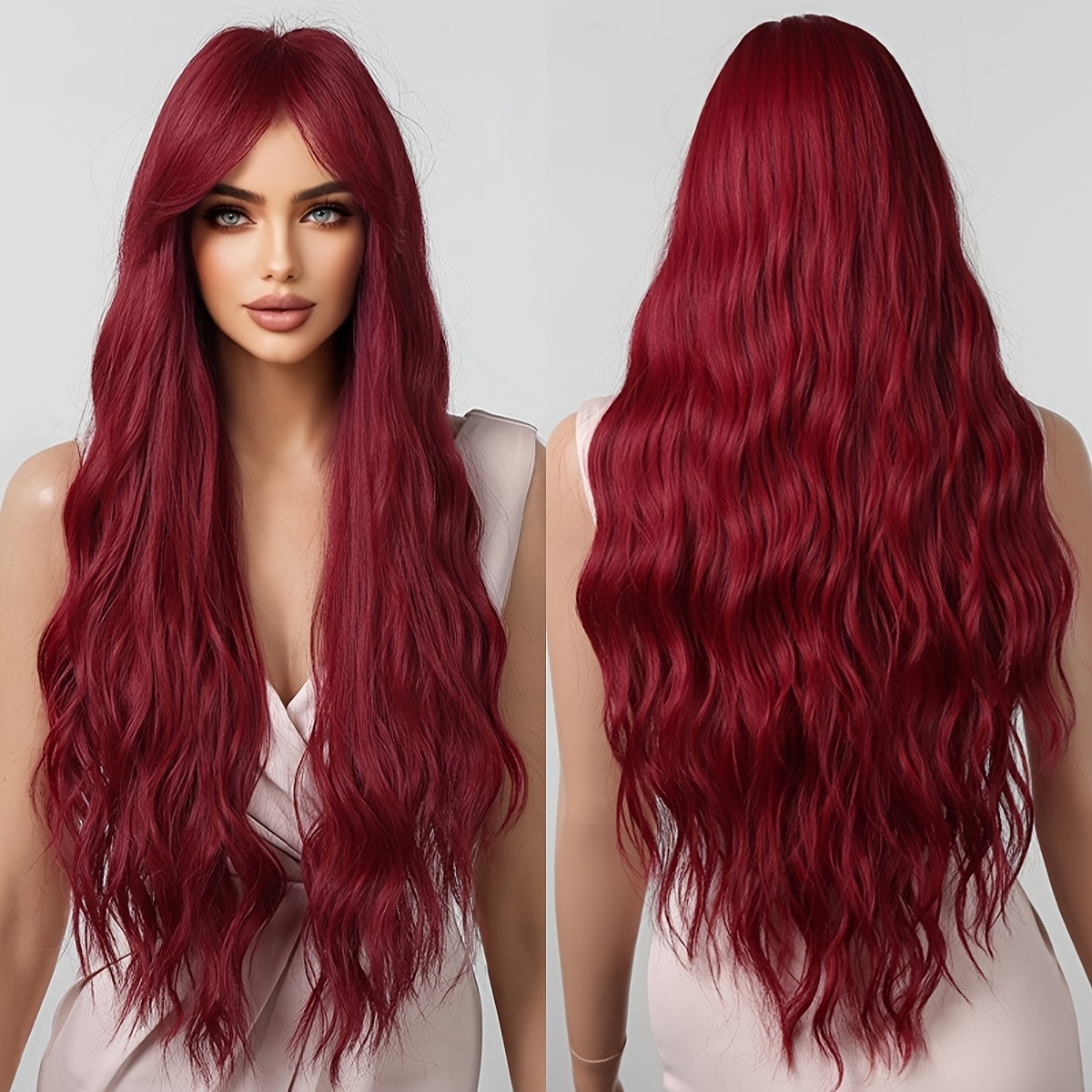 

Wig For Women Raspberry Red Middle Part Long Curly Rose Mesh Cap Wig