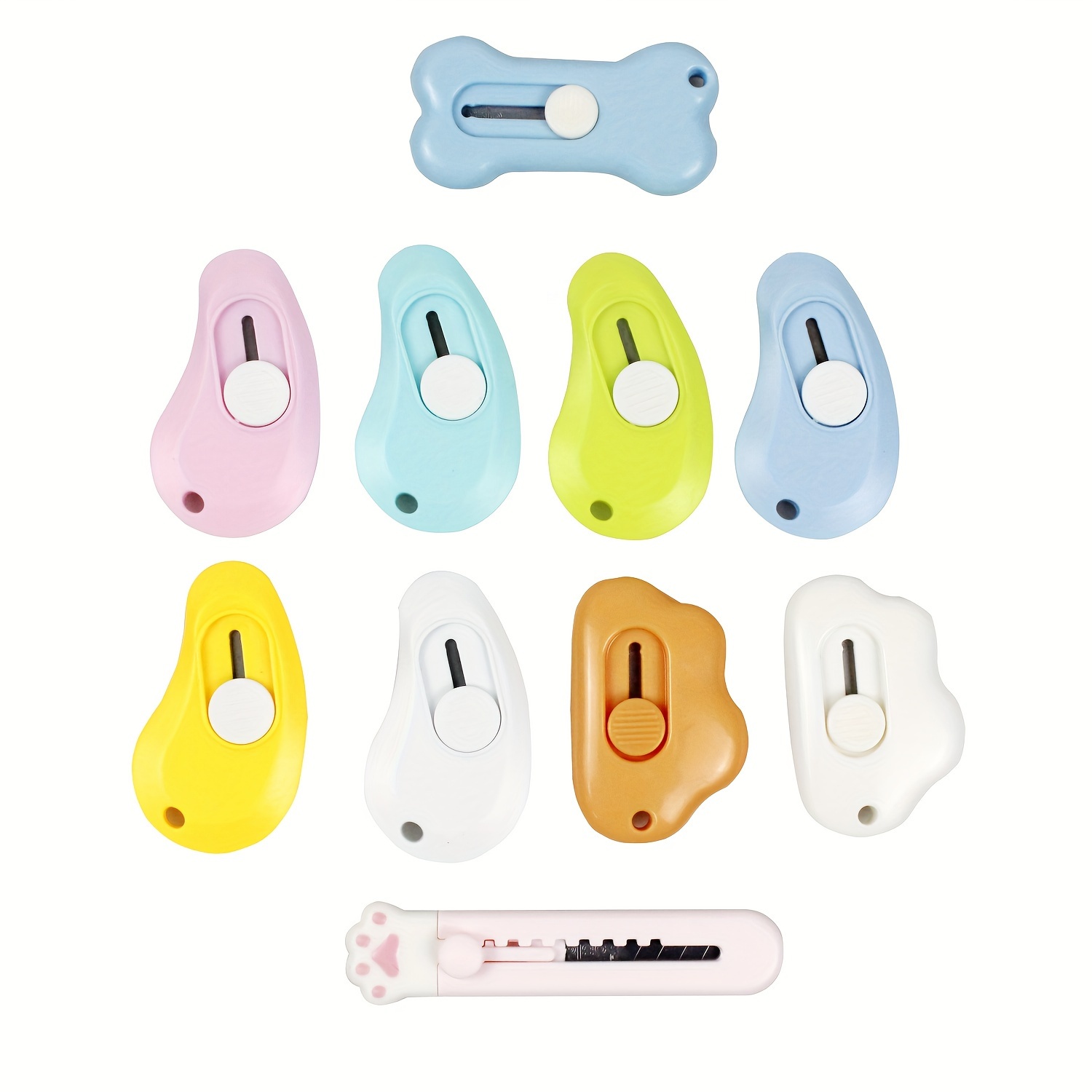 

10pcs Mini Retractable Utility Knife, Pocket Box Cutters, Plastic Letter Opener, Slide Open With Keychain Hole For Box, Letter, Envelope And Daily Use.