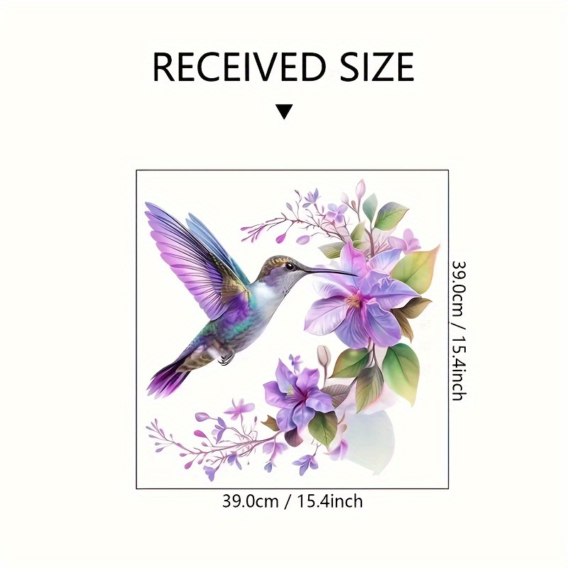 1pc Purple Floral And Hummingbird Decal, Removable Self-adhesive Vinyl Wall Sticker, For Room Bedroom Wall Background Stickers