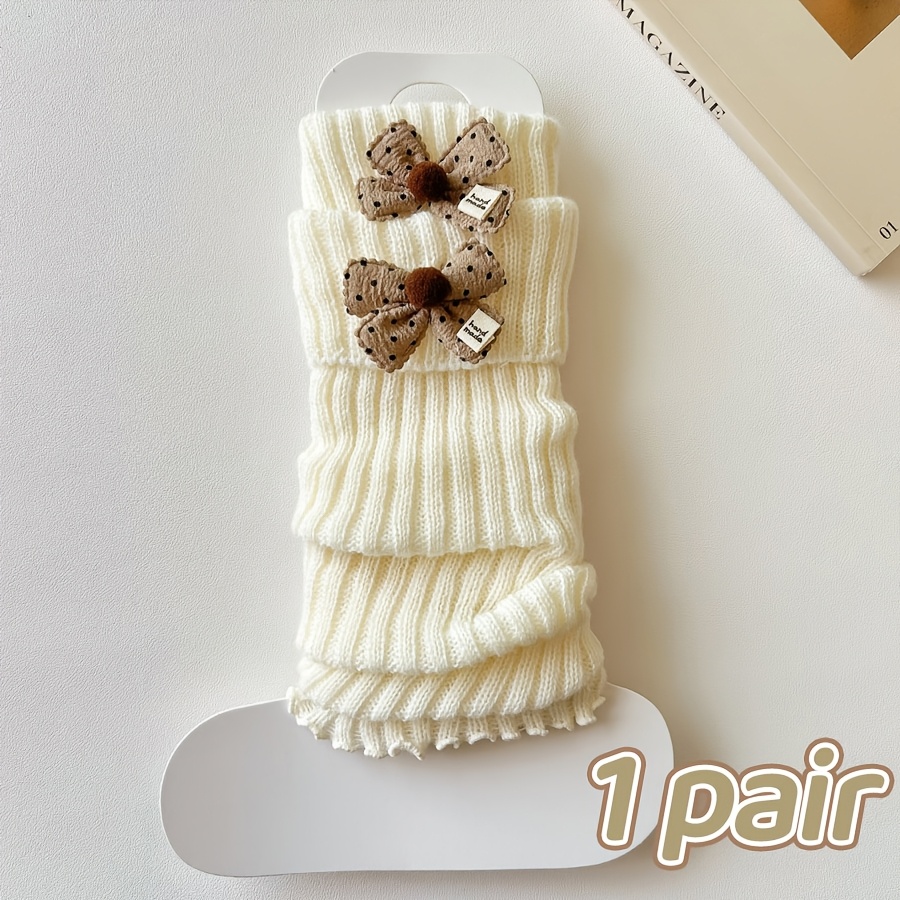 TEMU Polka Dot Bow Socks, Autumn/winter Ribbed Warm Leg Warmers, Sweet Japanese-style Versatile Jk Style Leg Covers For , -friendly Soft Outerwear