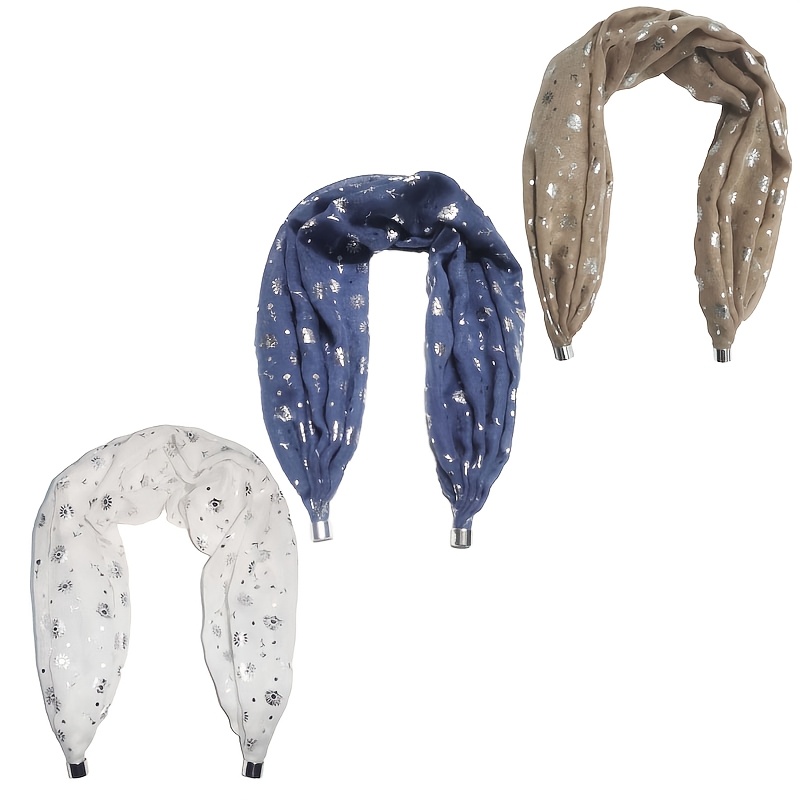 Image of Polka Dot Floral Silvery-plated Magnetic Clasp Scarf, Elegant Women's Headscarves And Hair Accessories