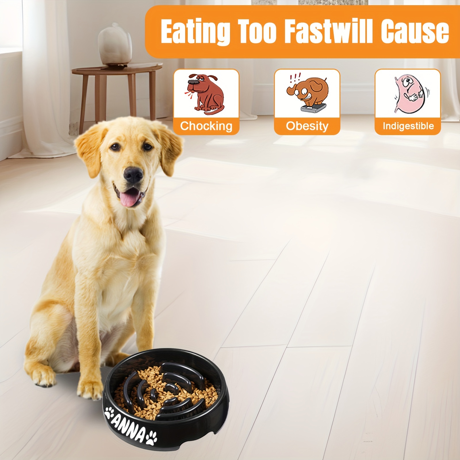 Personalized Slow Feeder Dog Bowl - Non-Slip Maze Puzzle for Large & Medium Breeds, Interactive Design Prevents Choking & Bloat, Customizable with Your Pet’s Name, Black, Dog Bloat Prevention | Puzzle Feeder Design | Custom Pet Product, Dog Slow Feeder Bowl