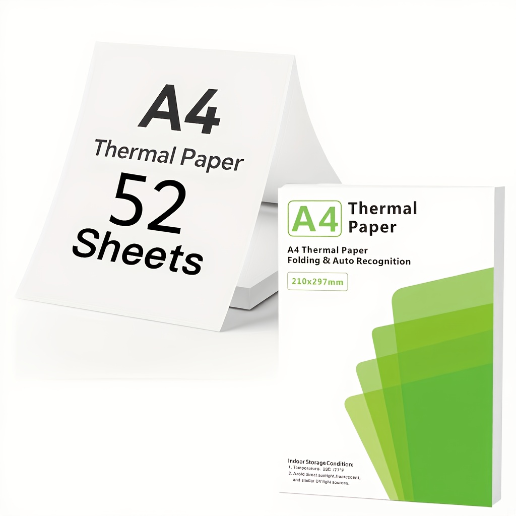TEMU Papier Thermique A4, 52 Feuilles pour Imprimantes Thermiques Portables Continues, Papier Thermique A4 Haut de Gamme, Convient pour , les et