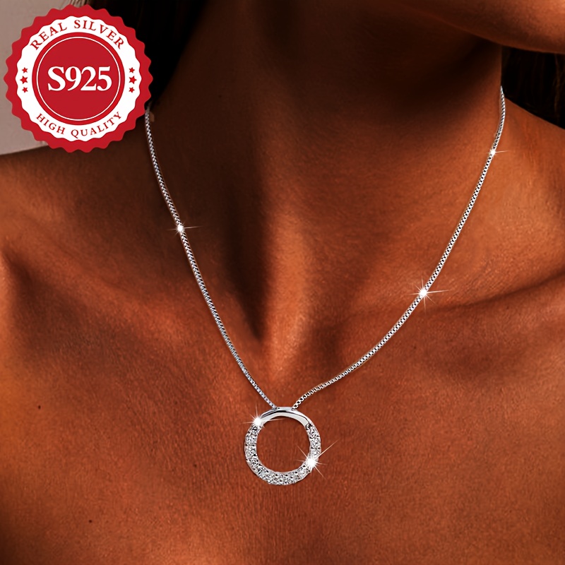 

S925 Silver Circle Full Of Artificial Diamonds Shiny Pendant Necklace Luxury Style Hypoallergenic Daily Wear Jewelry Gifts For Women