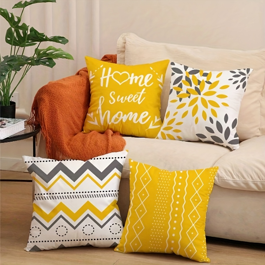 TEMU Lot de 4 Housses de Coussin Moderne Géométriques Jaune et Blanc "" Flèches Rayures Décoratives, Fermeture Éclair Lavable en Machine pour Toutes