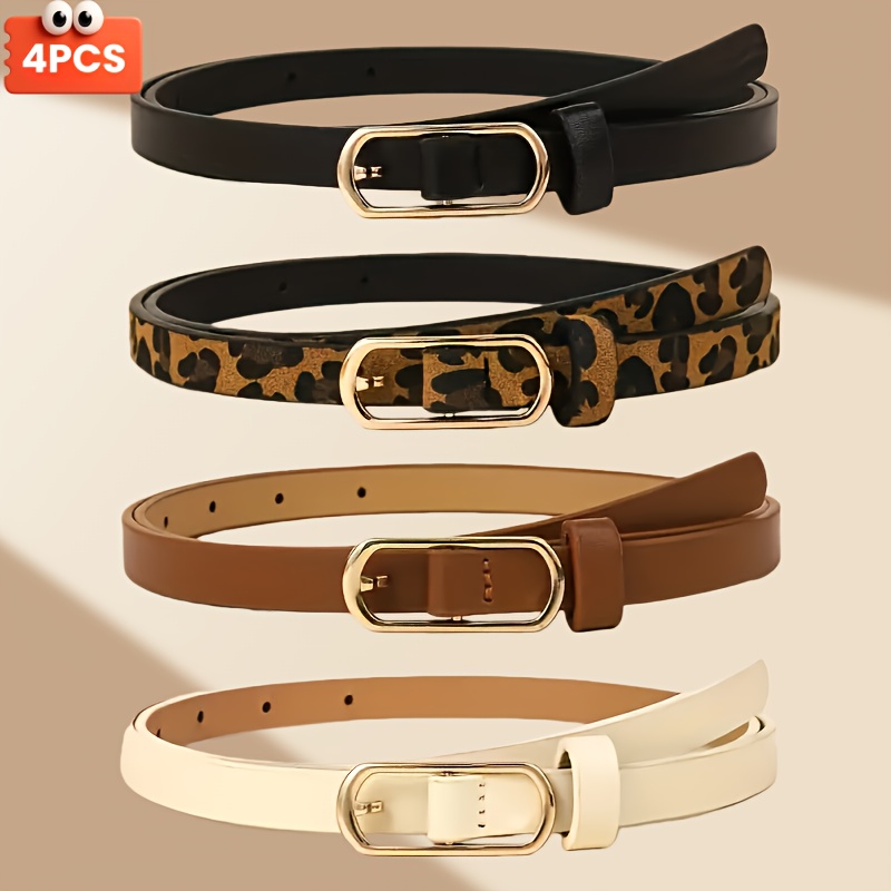 Temu – TEMU 4pcs Women’s Classic Thin Waist Belts – Slim Fit Dress Belts, Leopard Print Belts, Versatile Waist Cinching Accessories For Dresses, Pants,