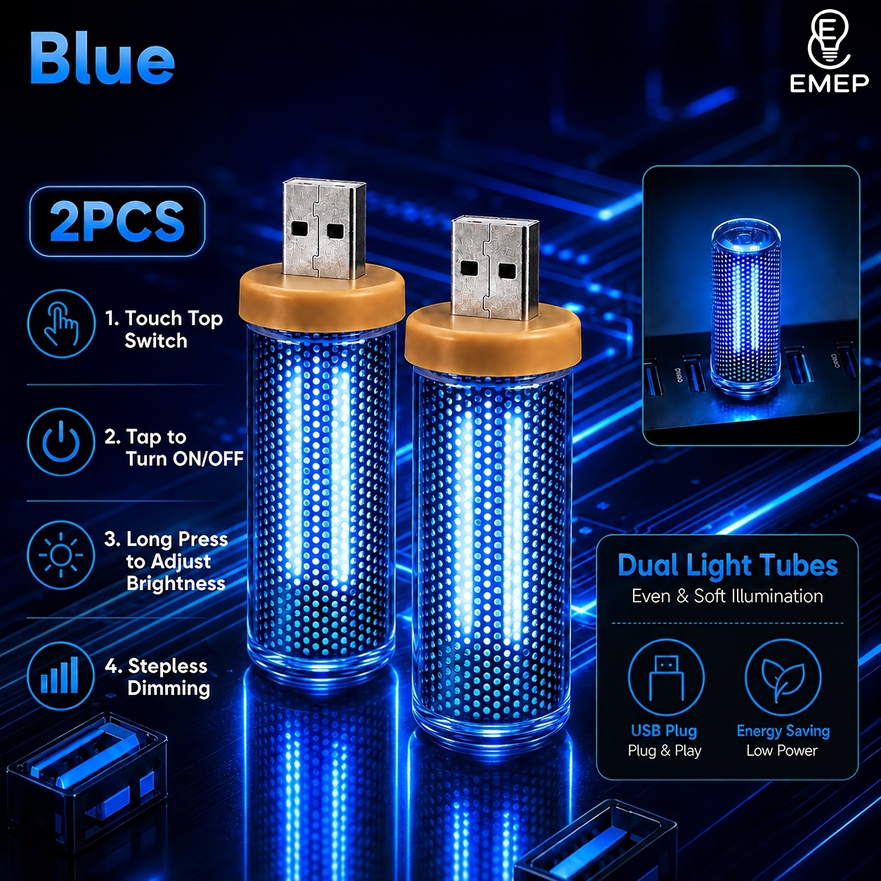 TEMU Brand 2 pezzi Luci d' creative, nove colori e stili, luce notturna USB, luce divertente, luce d' a candela simulata LED, luce LED divertente -