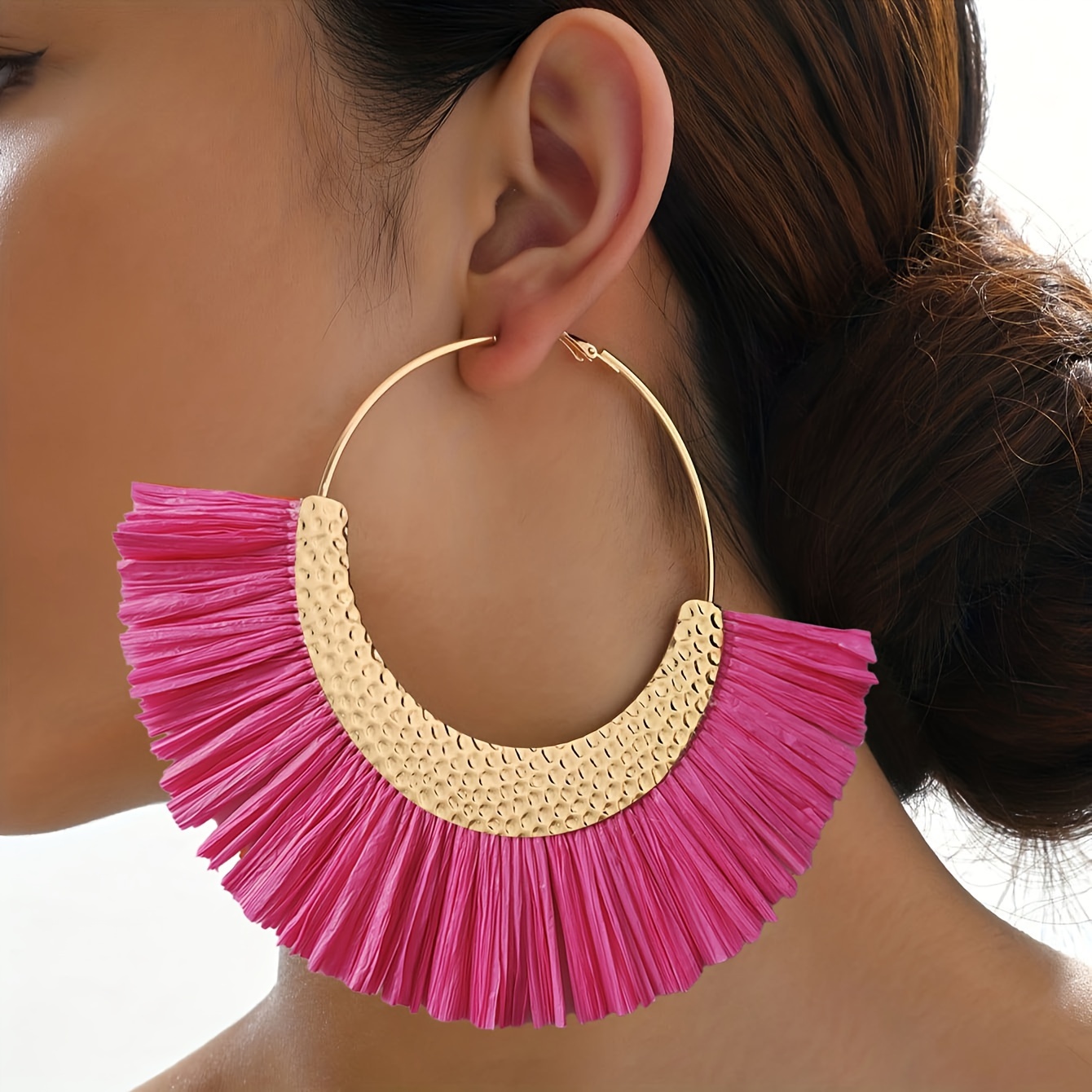 

1 Pair Ethnic Style Tassel Hoop Earrings, Bohemian Style Exaggerated Large Size Statement Earrings For Women Ear Jewelry Decoration