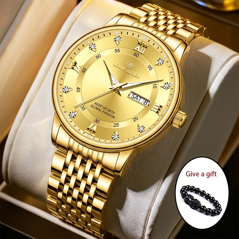 Image of Luxury Golden Automatic Men's Mechanical Watch, Suitable For Business And Casual Wear, Versatile Men's Wristwatch, Without Battery