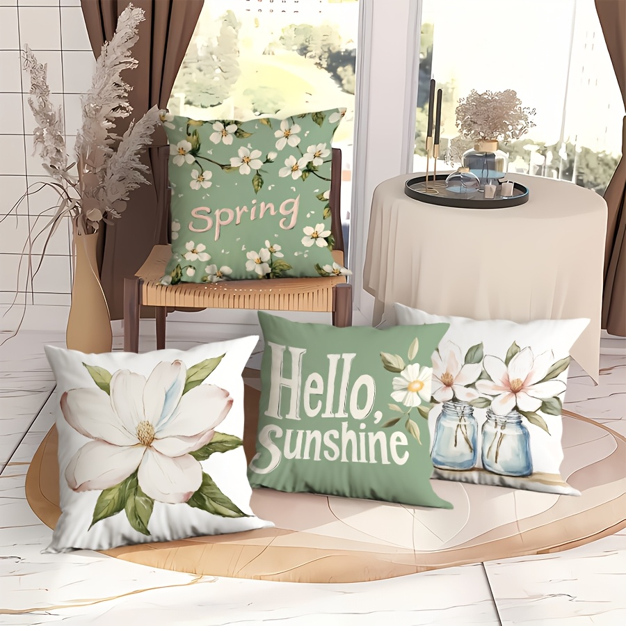 

4pcs, White Flower Glass Bottle Modern Wind Pillow Case, Velvet Single-sided Printing , Spring And Autumn Models, Suitable For Home Decoration Living Room Sofa Bedroom Cushion Cover, Without Core.