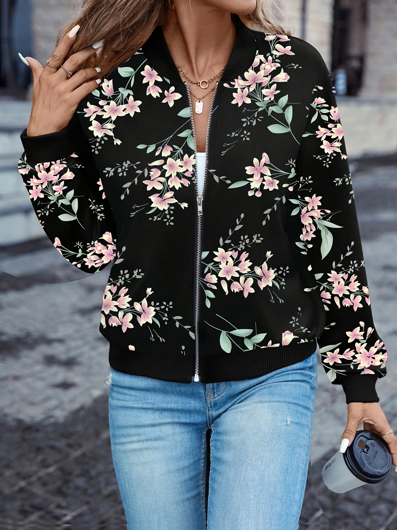 womens elegant floral print jacket white flowers Temu