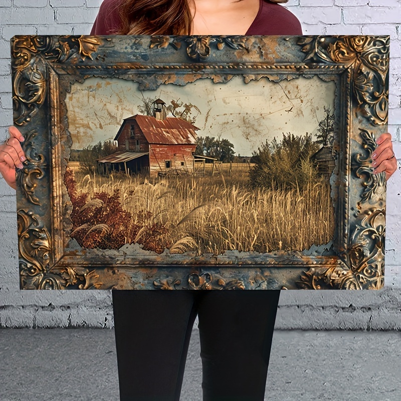 

1pc Rustic Farm Scene Canvas Wall Art With Wooden Frame - & Print, Ready To Hang For Living Room, Bedroom, Festival Decor - Ideal Gift, Farmhouse House Decor, 2d, Room Decor