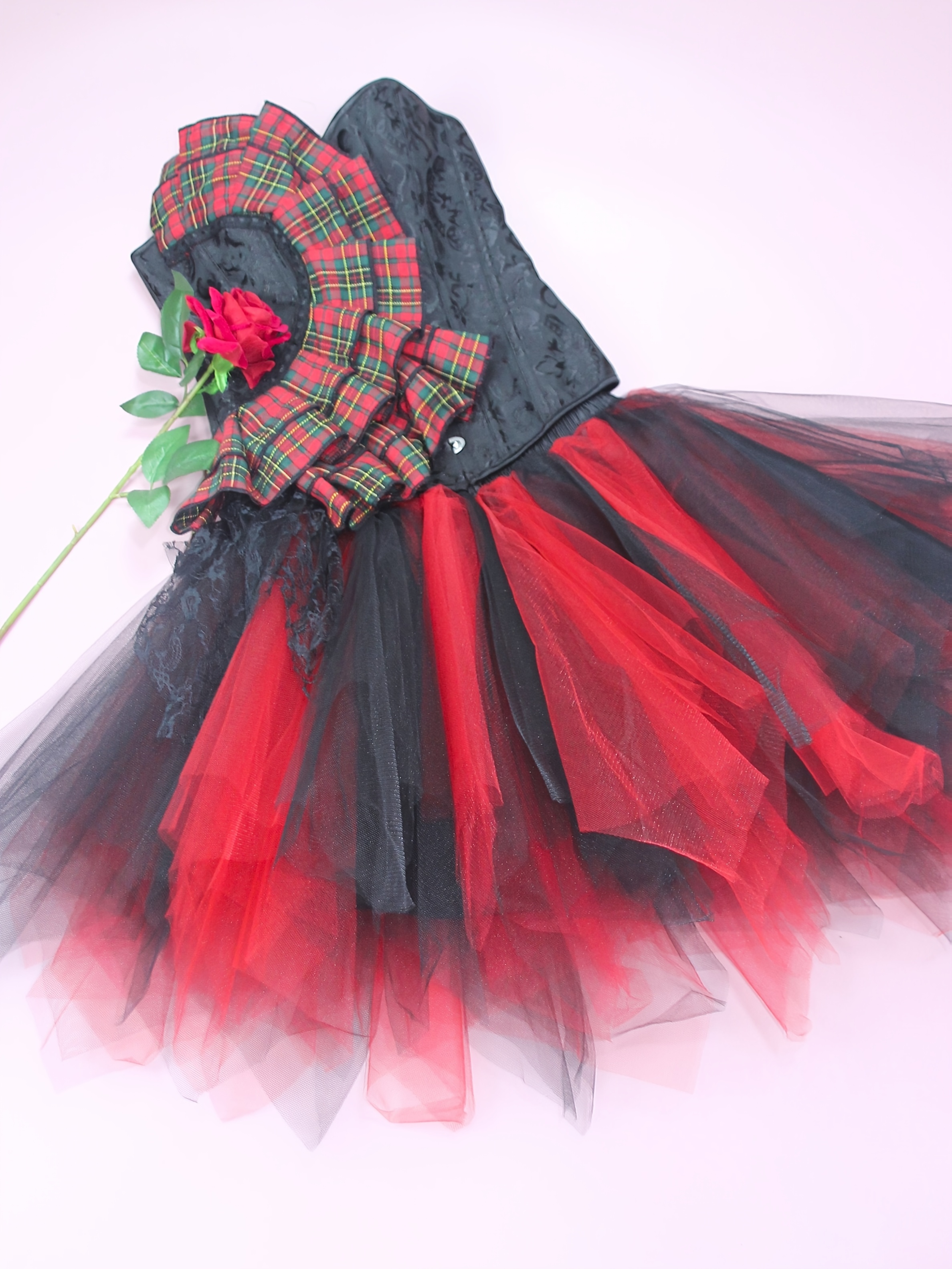 red and black tutu dress Black Lace Layered Party Dress With Belt - Women's Dress