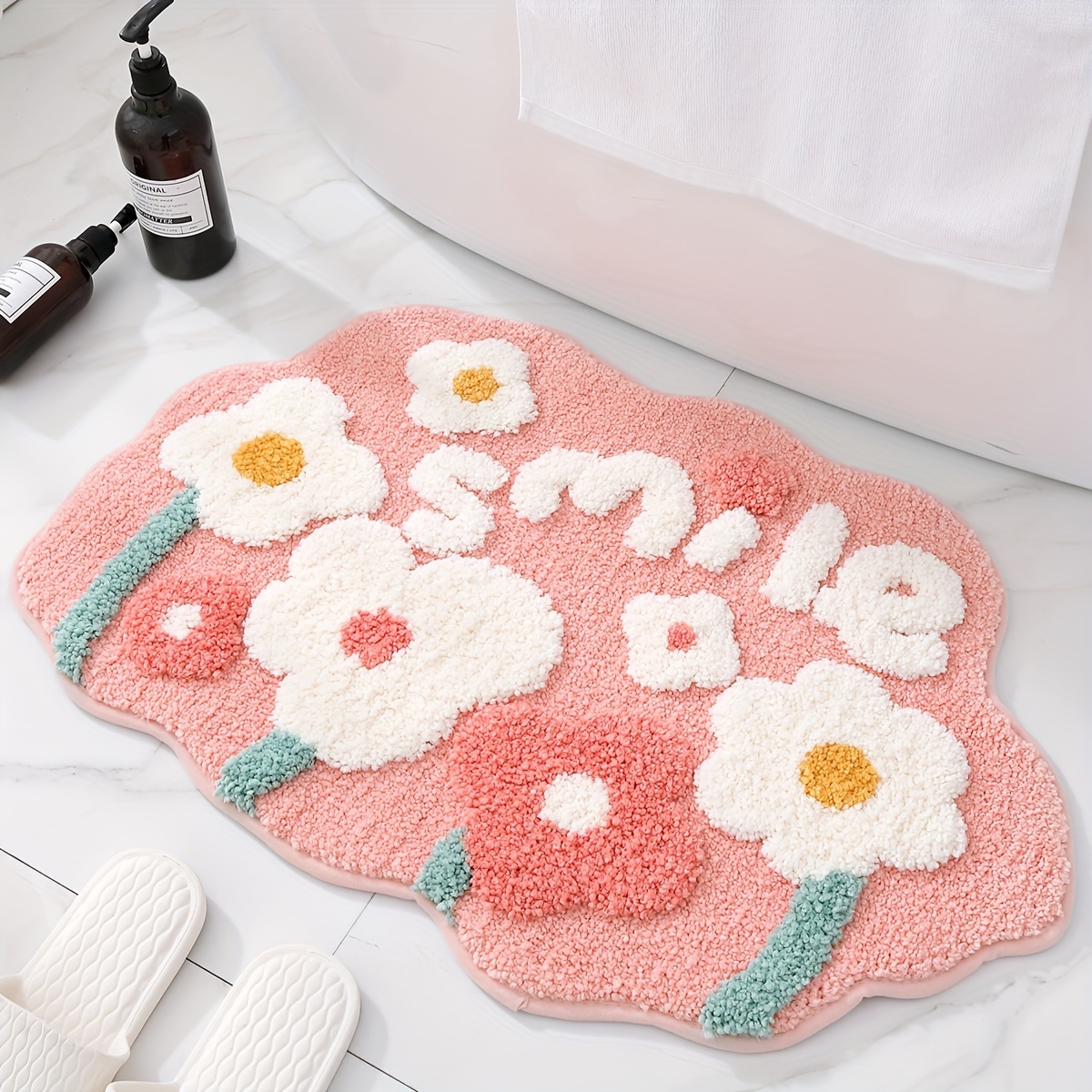 

Non-slip Floral Bathroom Rug - , Machine Washable, Floor Mat For Home Decor | Bathroom, Toilet, Bedroom, Living Room Entrance