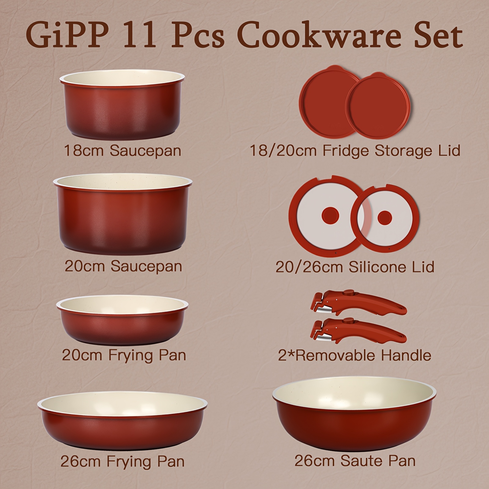 TEMU GIPP Set de Batterie de Cuisine de Camping Antiadhésive 11 Pièces, Plat à Griller Multifonctionnel d'Extérieur, Set de Casseroles Ease Topf