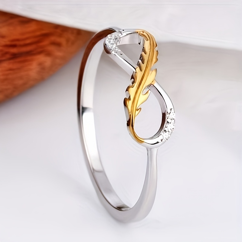 Infinity Feather Ring for Women Stylish Copper Band with CZ