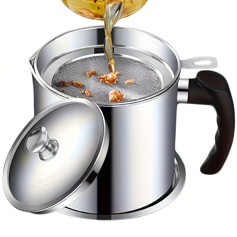 TEMU Stainless Steel Filtering Pot, Household Large-capacity Oil Tank, With A Separator For Oil Residue Pot And A Filtering Net Frying Basket, 304