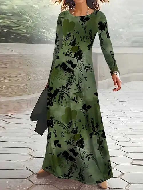 temu long sleeve dresses YY0704069 Elegant and Simple Square-neck Red Printed Long-sleeve Women's Dress, a Fashionable and Versatile Soft Ladies' Dress, Loose Elegant and Comfortable Women's Dress, Suitable for Daily Casual
