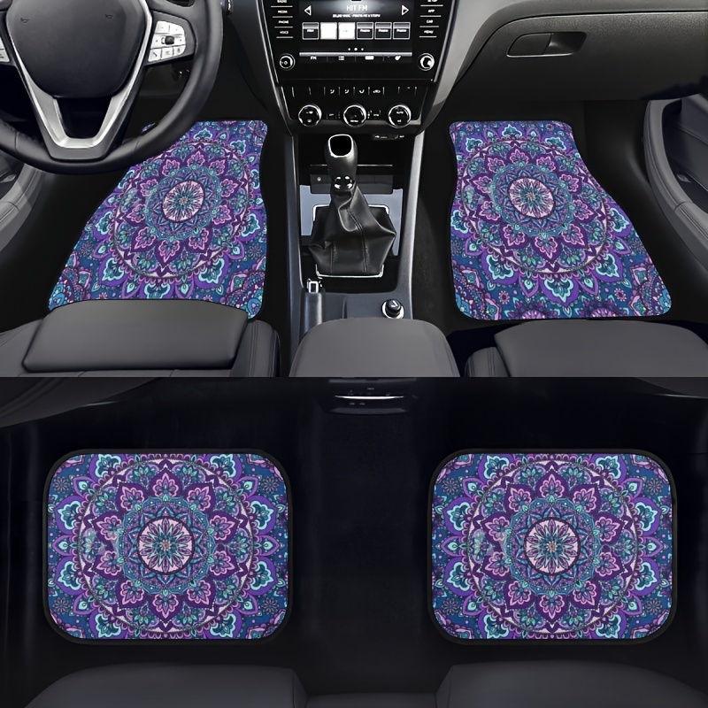 

Bohemian Lotus Design Car Floor Mats 4-piece Set, Universal Fit, Front And Rear Protective Car Floor Liners, Polyester Fiber, Interior Accessories For Cars, Suvs,