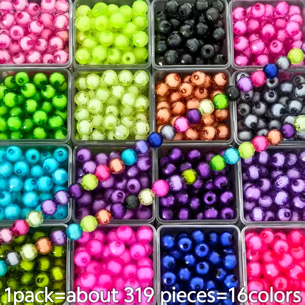 Image of 319pcs 8mm 16 Colors Earth Beads, Bead-in-bead Beads Stranding Materials 96- Acrylic Assorted Pack Beads Knitting Valentine's Day Bracelet, Necklace. Smooth Texture Beads, Each Color Independent Bag