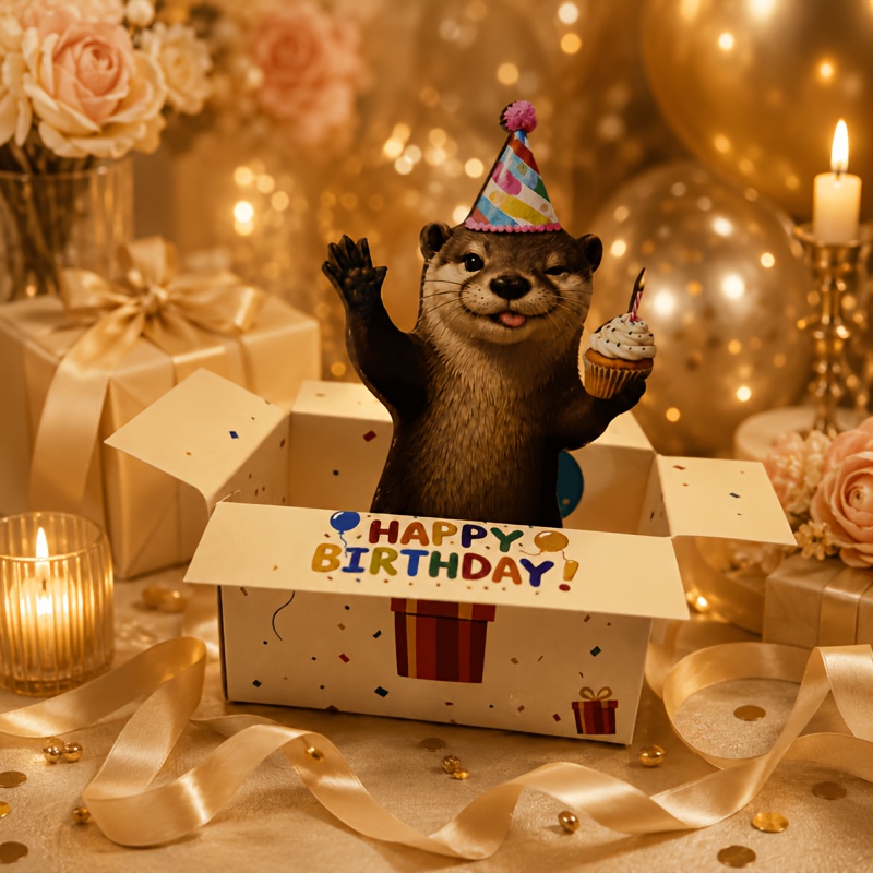 TEMU Fun Happy Birthday Pop-up Card, Cute Otter 3d Greeting Card, Card, Home Decor