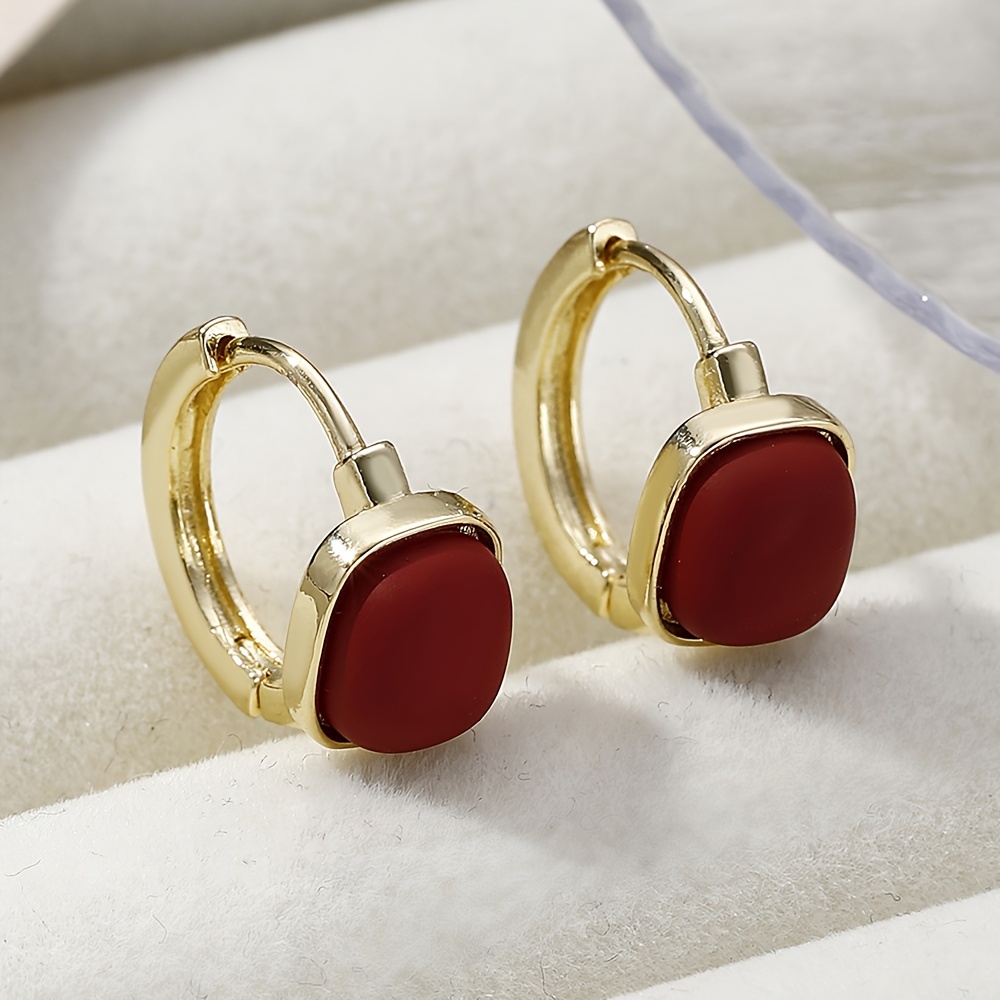 Vintage Wine Red Saddle Drop Glaze Ear Buckle Earrings