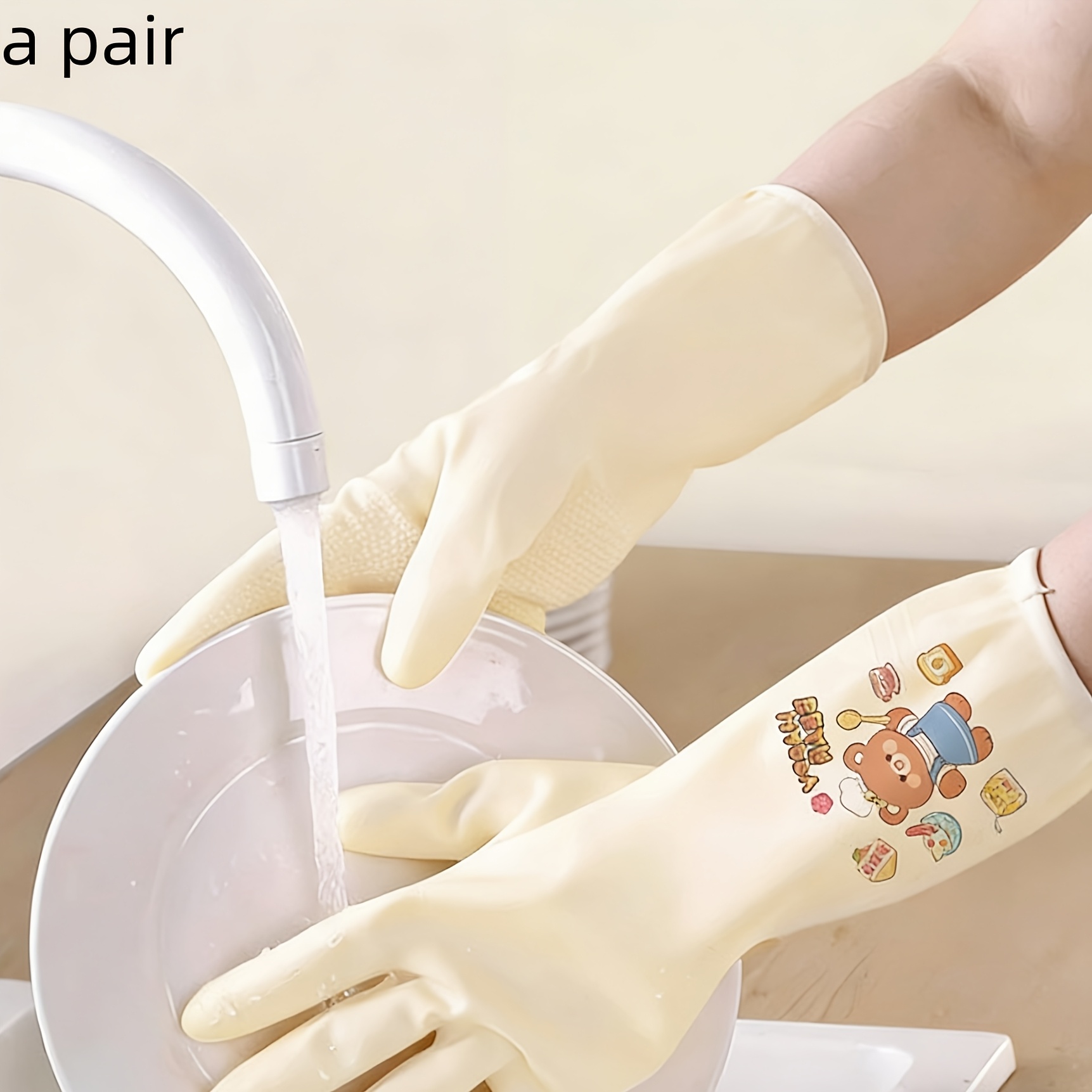 TEMU Guantes de lavavajillas con diseño de oso adorable | Adecuados para limpieza de cocina y lavandería, hechos de PVC, diseño fácil y lindo