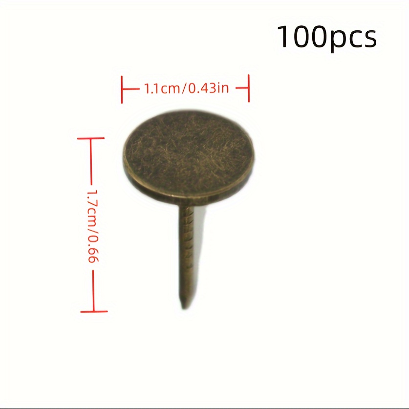 TEMU 100pcs Flat Head Iron Tacks, 11x17mm Smooth Shank, Bronze Finish Decorative Upholstery Nails For Furniture, Sofa, Jewelry Boxes, Wood Door And Art Projects