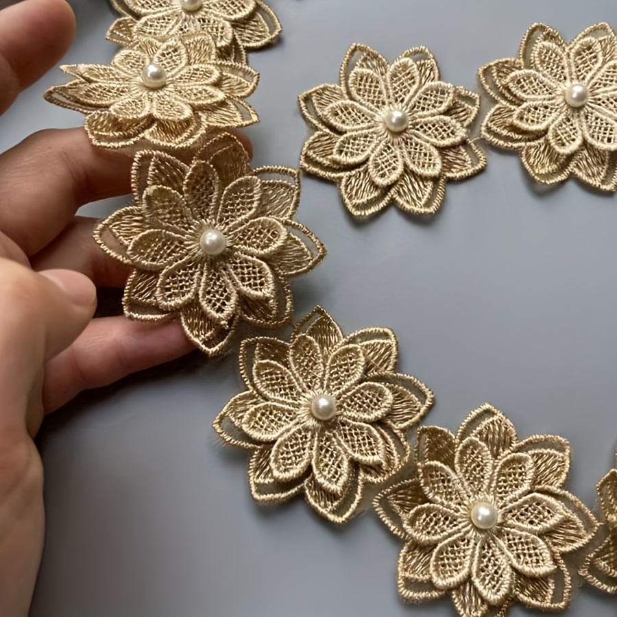 TEMU 50cm Length Embroidery Fabric Lace Patch Trim Clothes 3d Beading Flower Diy Applique